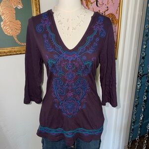 Embroidered Purple and Blue Women's Top